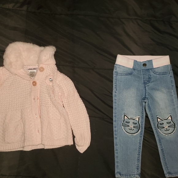 girl 2t pink cardigan and design jeans